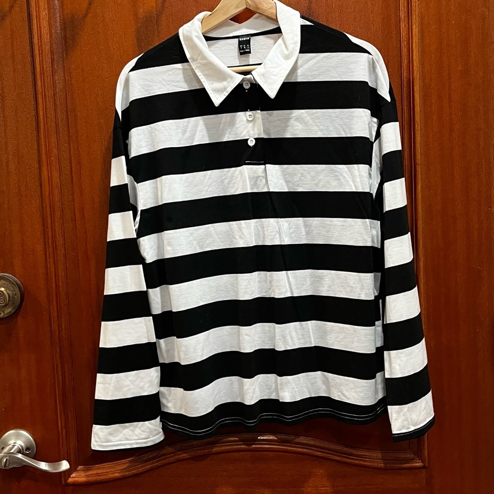 Stylish Black and White Striped Button Down Shirt